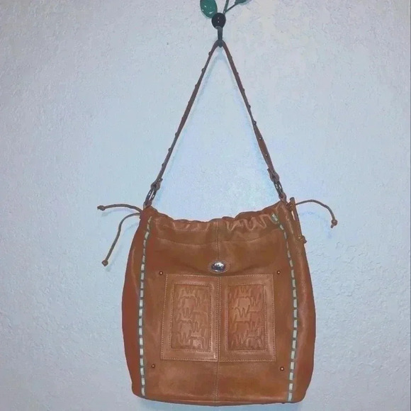 Western Trendition Light Tan soft Leather purse with Turquoise Weaving - Picture 1 of 13